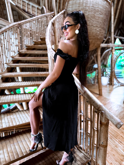 Dress with a knot in the chest area "AMORE" - BLACK